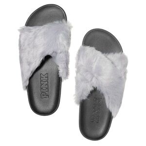 PINK Victoria's Secret Gray Plush Slippers